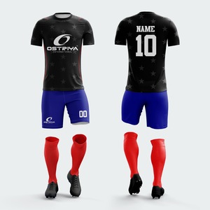 ชุดเสื้อฟุตบอลอุนิเซ็กซ์ Ostriya สีดำ แดง น้ำเงิน แบบซับลิเมชั่น แขนสั้น ระบายเหงื่อ ต้านเชื้อแบคทีเรีย สีที่กำหนดเองได้สำหรับทีม - Product Image 1