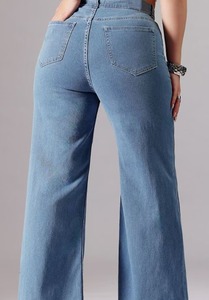 Jean en denim brut mi-lourd délavé à l'acide et à la pierre, effet vintage délavé, coupe large, écologique, décontracté - Product Image 2