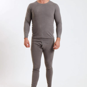 Men Thermal <b>Underwear</b> Set Long Sleeve Crew Neck Solid Gray 2 Piece Winter Warm Base Layer <b>Compression</b> Wear - Product Image 1