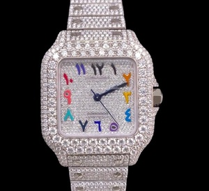 <b>Arabic</b> Dial Iced Out <b>Watch</b> Hip Hop Jewellery Moissanite Bust Down Luxury Square Statement <b>Watch</b> - Product Image 1