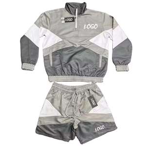 Ensemble de survêtement unisexe bleu marine grande taille avec cordon de serrage, capuche, pantalon à revers élastiques, léger, respirant, design sportif - Product Image 6
