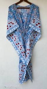 Nuevo y Elegante Kaftán con Estampado Animal, Cuello en V, Cordón Ajustable, Corte Acampanado, de Algodón Suave Indio, con Encaje, Largo Completo, para Playa - Product Image 4