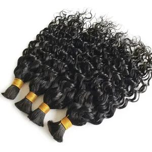 Remy Bulk Natural <b>Black</b> Deep Curly Virgin Human <b>Hair</b> Weave Bundles <b>Extensions</b> with Silk Base HD Customizable Color - Product Image 1