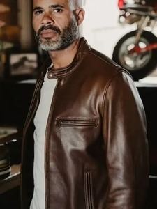 Waxed Natural Pebbled Cowhide Cafe Leather <b>Jacket</b> - Product Image 2