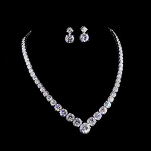 Parure de collier classique et tendance avec diamants de laboratoire gradués, chaîne à maillons, taille brillant, or blanc, bijoux de fiançailles, pour anniversaire et soirée - Product Image 1