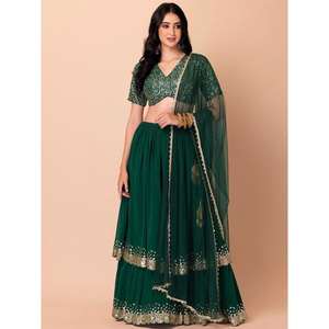 Fabuleux vert foncé paillettes Georgette Party Wear Lehenga Choli - Product Image 1