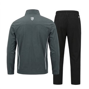 Chándal Deportivo para Hombre, Chaqueta con Cierre Completo y Cuello Alto, con Bolsillos Laterales, Pantalones Negros, Diseño Sólido, Secado Rápido, Poliéster, Ropa de Otoño - Product Image 6
