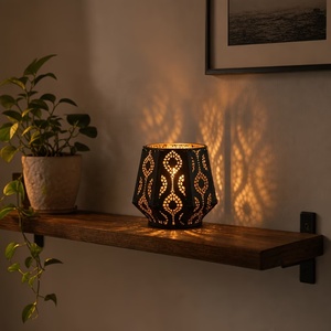 Modern Black Metal Moroccan Lantern Set with Intricate Openwork Pattern Decorative <b>Candle</b> <b>Holders</b> for Home Table Decor - Product Image 2