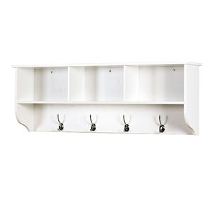 Appendiabiti da Parete in Legno Bianco con 4 Ganci e Mensola Portaoggetti per Ingresso - Product Image 1