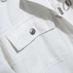 Men White <b>Denim</b> <b>Jacket</b> 100 Cotton Winter Casual Zipper Hoodie Style Streetwear Outerwear - Product Image 3