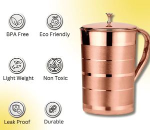 Ensemble de carafes en cuivre pour une présentation de luxe, fait main, pour servir l'eau, ensemble métallique avec verres, durable, réutilisable, pour la cuisine et la salle à manger. - Product Image 2