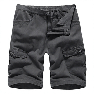 Shorts Cargo Homme en Coton Tissé 100% avec Cordon de Serrage, Taille Mi-Haute Unie, Multi-Poches, Décontracté, Vêtement de Travail, Extérieur, Été, Service OEM - Product Image 1