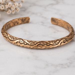 Authentic Floral <b>Engraved</b> Pure Metal Open Cuff <b>Bangle</b> With Embossed Leaf Pattern Luxury Exquisite Design Fashionable Metal Jewel - Product Image 3