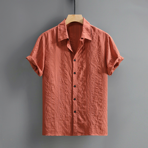 เสื้อเชิ้ตแขนสั้นลายทางเรยอนลำลองสำหรับผู้ชาย ปกพับได้ ฤดูใบไม้ผลิ ฤดูร้อน ใช้งานได้หลากหลายทุกวัน - Product Image 1