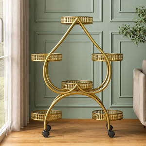 Soporte para Plantas en Forma de Lágrima de Metal Dorado con Ruedas, Estante de Exhibición de Macetas de Varios Niveles para Jardín Interior, Decoración del Hogar y Patio - Product Image 2