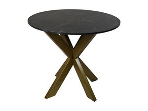 Modern Foldable Round Black <b>Marble</b> <b>Top</b> 4-Seater Dining Table with Metal X-Leg Base for Home or Commercial Use - Product Image 5