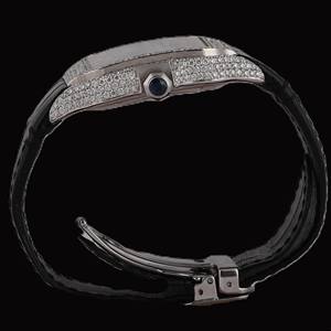 Reloj de Pulsera Hermoso con Caja Cuadrada Hecha a Mano, Números Romanos, Esfera de Moissanita en Oro Blanco y Correa de Goma Negra, Regalo Personalizado para Hombre - Product Image 5