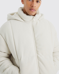 Blouson d'hiver matelassé pour homme, tendance, blanc, OEM, avec fermeture éclair, fourrure de mouton, logo personnalisé, capuche, décontracté, coupe ample, chaud - Product Image 6
