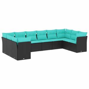 Black Garden <b>Sofa</b> Set With Cushions UV Resistant PE <b>Rattan</b> Outdoor Furniture Contemporary Design Waterproof - Product Image 2