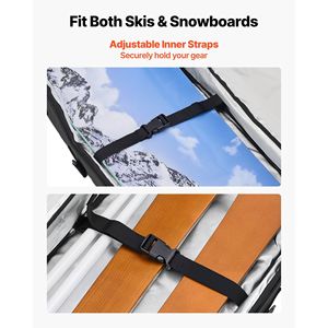 Borsa da sci da Snowboard imbottita da 65 pollici/165 cm 600D impermeabile In tessuto Oxford cinghie interne regolabili per viaggi aerei-bastoncini da sci neri - Product Image 5