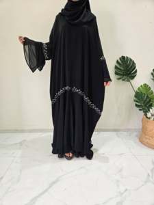 Hot Sale Dubai Breathable Spring Winter Eid Prayer Elegant <b>Black</b> Chiffon Long <b>Dress</b> Beading V-Neck Women's <b>Plus</b> <b>Size</b> Turkish - Product Image 3