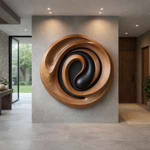 Sculpture murale Art Déco artisanale en bois organique de luxe, décoration murale pour salon, cadeau de pendaison de crémaillère - Product Image 5