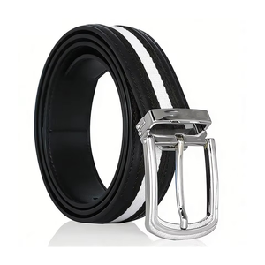 Wholesale Polyester Webbing Casual Solid Steel Buckle Cow Hide Men's Belt with Woven <b>Tap</b> - Product Image 1