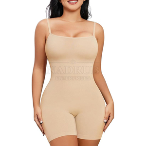 Women One Piece Shapewear Square Neck <b>Tummy</b> <b>Control</b> Shorts Bodysuit Solid Color Seamless Knitted Spandex Nylon - Product Image 1
