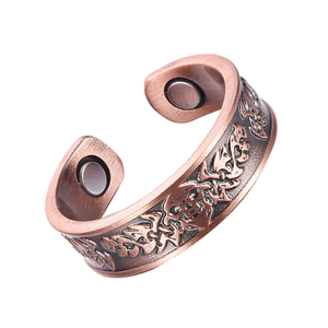 แหวนทองแดงแท้สไตล์วินเทจ ปรับขนาดได้ ลายมังกรชนเผ่า ขอบเรียบ - Product Image 1