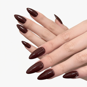 Ongles de doigt pré-conçus en acrylique brillant de couleur solide de vin foncé d'amande moyenne - Product Image 6