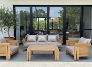 Ensemble de canapés d'extérieur élégant Celline, en teck robuste, résistant à l'eau, multifonctionnel, sièges contemporains pour patio, villa commerciale - Product Image 6