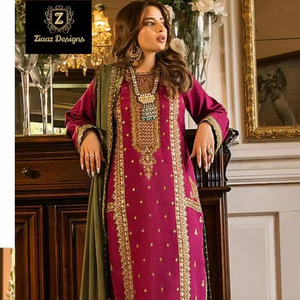 Derniers modèles indiens traditionnels modernes, ensemble Kurta Palazzo en soie Georgette et viscose 3 pièces, design personnalisé disponible, prix de gros - Product Image 3
