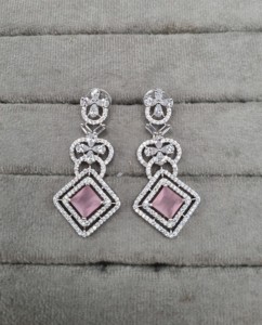 Princess Cut Stone Studded Micro Pave American <b>Diamond</b> Border Dangle <b>Earrings</b> For Party Wear Square Shape AD <b>Earrings</b> Wholesaler - Product Image 6
