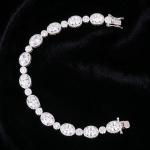 Bracelet tennis classique en argent 925 plaqué rhodium avec moissanite taille ovale sertie griffe, certifié par un tiers, bijoux de mariage pour femme - Product Image 5