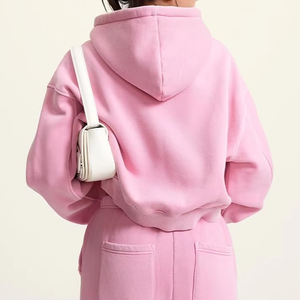 Sudadera con capucha de moda con cordón, estilo acid wash, para otoño, tipo cárdigan corto de punto grueso y cálido, de algodón deportivo para mujer, con forro ecológico. - Product Image 5