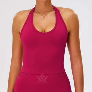 Ensemble 4 pièces de vêtements de sport pour femme : débardeur de yoga sans couture à col halter, côtelé, col en V, sans manches, extensible et respirant pour la gym et l'entraînement - Product Image 5