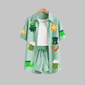 Premium Cotton <b>Patchwork</b> Women's Custom Casual Three Piece Set Oversized High Waist St. Patrick's Day Theme Comfy Custom Dress - Product Image 1