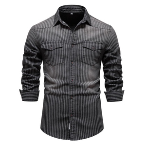 เสื้อเชิ้ตเดนิมผ้าฝ้ายสไตล์วินเทจ ระบายอากาศได้ดี แขนยาว สีน้ำเงิน สำหรับผู้ชาย ทรงลำลอง ติดกระดุม ซักแล้ว ใส่สบาย - Product Image 5