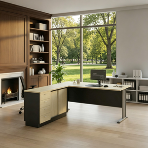 Bureau contemporain en L en aggloméré, design autoportant avec armoire de rangement intégrée pour usage commercial et hospitalier - Product Image 3