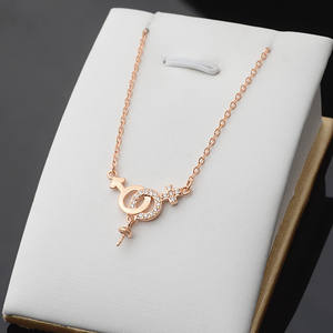 S925 <b>Silver</b> DIY Pearl Jewelry Set Female Male Symbol Key <b>Pendant</b> <b>Necklace</b> with Chain 433 - Product Image 3