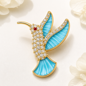 Broche Fino de Colibrí Esmaltado en Plata de Ley 925 con Baño de Oro de 18k, Pin de Solapa de Pájaro para Mujer, Joyería para Regalo o Fiesta - Product Image 2