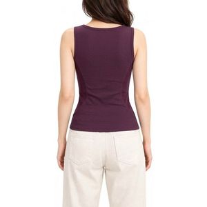 Elegante Camiseta sin Mangas de Rayón y Algodón de Alta Calidad, Color Violeta Ciruela, Cuello Redondo, Antiencogimiento, Ajustada, Básica - Product Image 3