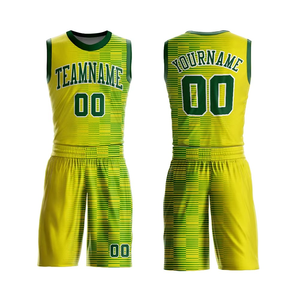 Fabricant de maillots et shorts de basketball, uniforme d'équipe personnalisé vert et jaune, nom et numéro personnalisés, vente en gros - Product Image 3