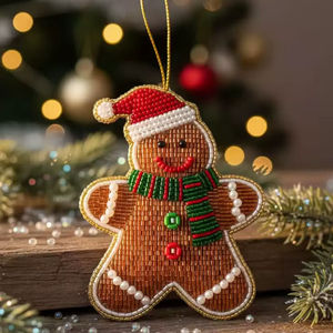 Decorative Beaded Gingerbread <b>Christmas</b> Ornament For Festive Gift DIY Decor Artistic Holiday Modern <b>Christmas</b> Hanging Accessory - Product Image 1