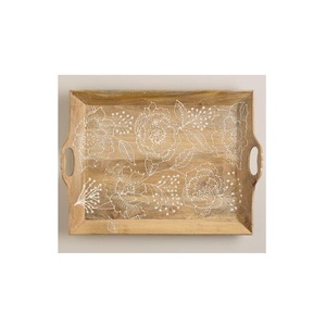 Plateau de service en bois rustique naturel pour le petit-déjeuner, avec poignées, pour café, thé, nourriture, collations, maison - Product Image 5