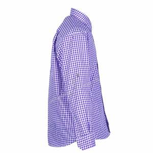 Nouvelle chemise bavaroise élégante pour homme, costume d'automne pour l'Oktoberfest, tissu à carreaux violet et blanc 100% coton - Product Image 4