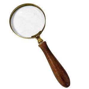 Loupe vintage en laiton avec manche en bois, loupe de lecture portative, style antique, décoration de bureau, cadeau - Product Image 1