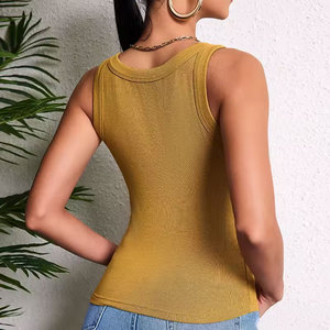 Women Solid Color Knitted Tank <b>Tops</b> O-Neck Sleeveless Casual <b>Top</b> Breathable Spandex Cotton Blend Regular Length - Product Image 6