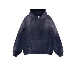 เสื้อฮู้ดดี้ย้อมสีแบบวินเทจสำหรับผู้ชาย สีน้ำตาลเข้ม ผ้าฝ้ายฟลีซหนานุ่ม สไตล์สตรีทแวร์ ทรงโอเวอร์ไซส์ ไม่มีลาย - Product Image 3