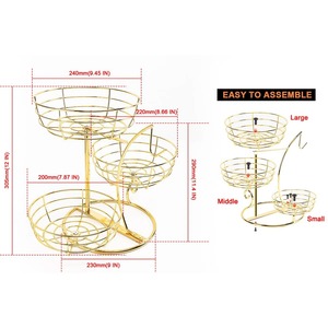 3 In 1 Gold Metal Fruit <b>Basket</b> Suitable For Kitchen Countertop Dining <b>Table</b> Centerpiece And Decorative Fruit Display From India - Product Image 2